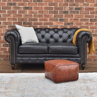 Windsor 2 Seater Black Leather Chesterfield Sofa-Dovetailed & Doublestitched